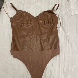 Brown Faux Leather Bodysuit